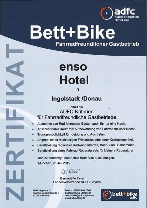 bett + bike 2019 Zertifikat